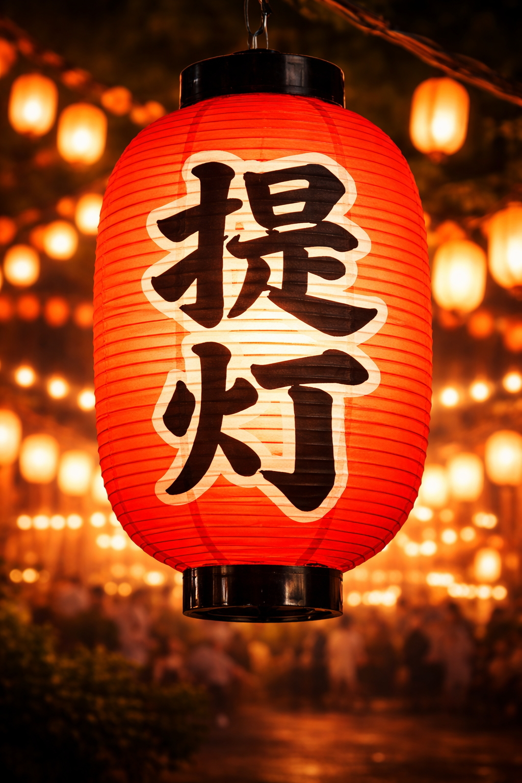 神社に飾られた奉献提灯の風景